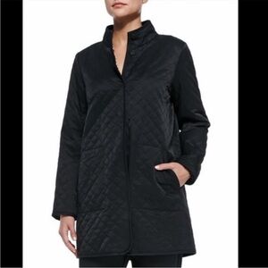 Eileen Fisher Long Black Quilted Coat Jacket
